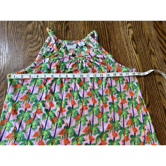 Bouffants & Broken Hearts 100% Linen Pink Flamingos Summer Tank Top Size L - Picture 6 of 7